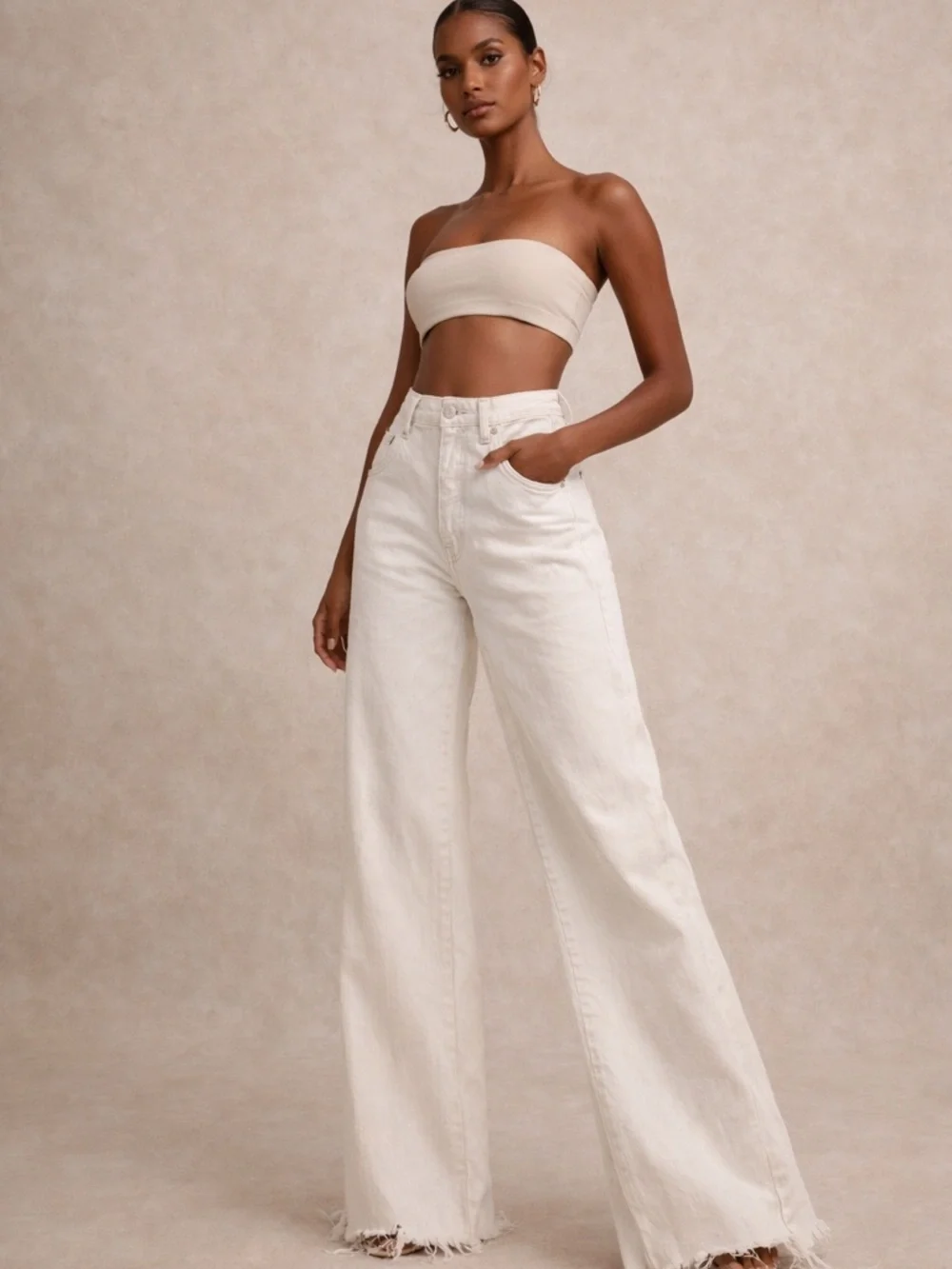 Pilcro Wide-Leg High-Rise Cream Jeans - Picture 1 of 8